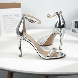 PERIXIR Silver Ankle Strap Stiletto Heels | Size 9 | New in Box